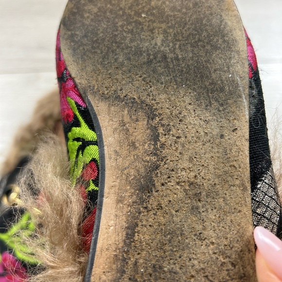 GUCCI Princetown Pink Floral Brocade Jacquard Fur Lined Loafer Slipper Mules - Picture 9 of 12